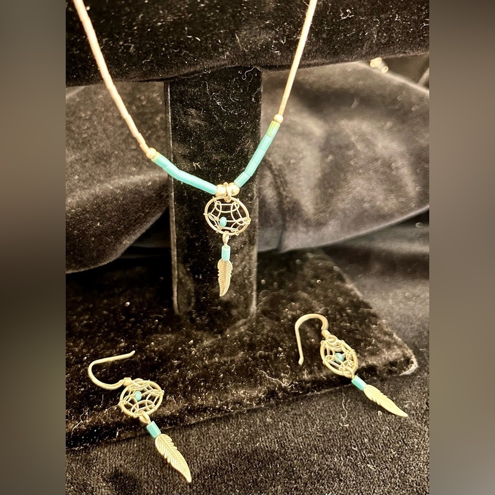 Sterling Silver and Turquoise Dreamcatcher Jewelry Set Native American Southwest - Picture 8 of 16